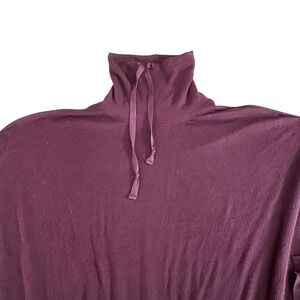 Free People Ribbed Turtleneck Poncho Sweater Burgundy Ruffle Detail Oversized